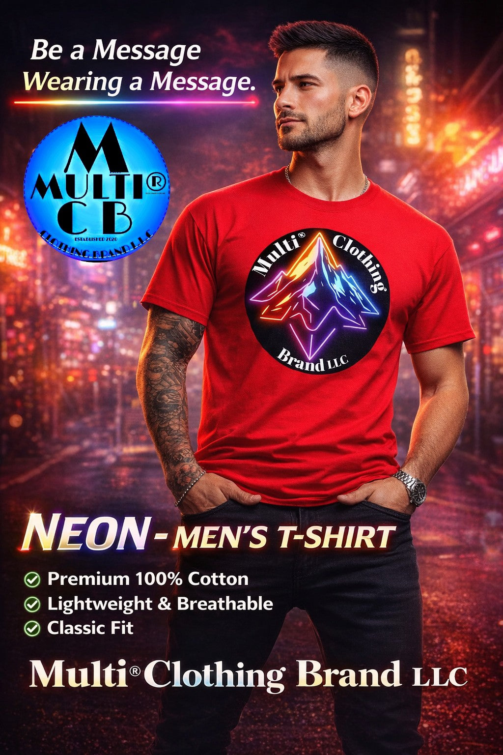 When it comes to bold streetwear that speaks before you do, the Neon - Men's T-Shirt from Multi® Clothing Brand LLC sets the tone.
