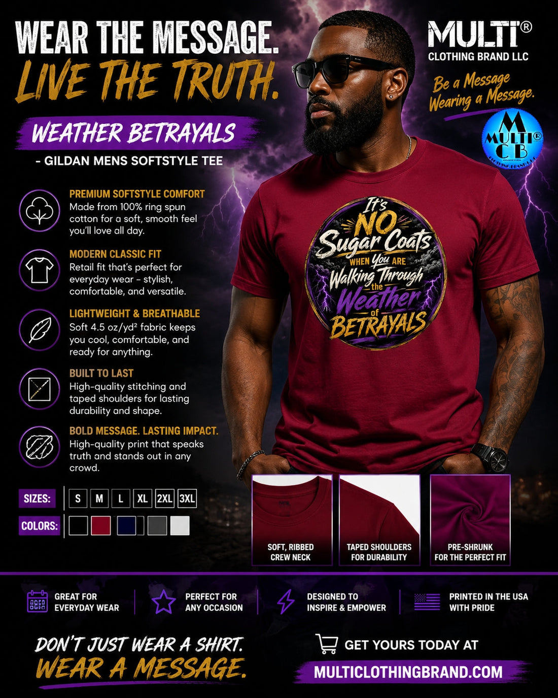 Weather Betrayals - Gildan Mens Softstyle Tee: Turning Life's Storms Into Your Greatest Strength