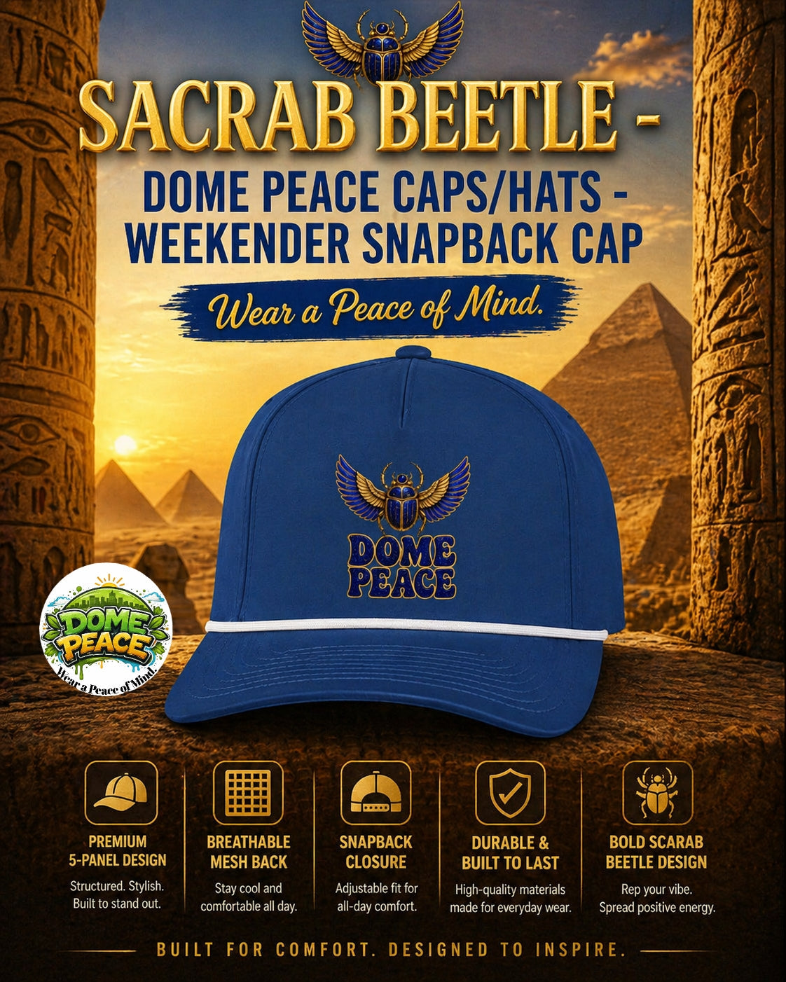 Scarab Beetle - Dome Peace Caps/Hats - Weekender Cap: A Symbol of Transformation, Power, and Elevated Style