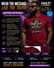 Gildan Mens Softstyle Tee in maroon with weather betrayal graphic, crew neck, short sleeves, lightweight cotton blend for comfort
