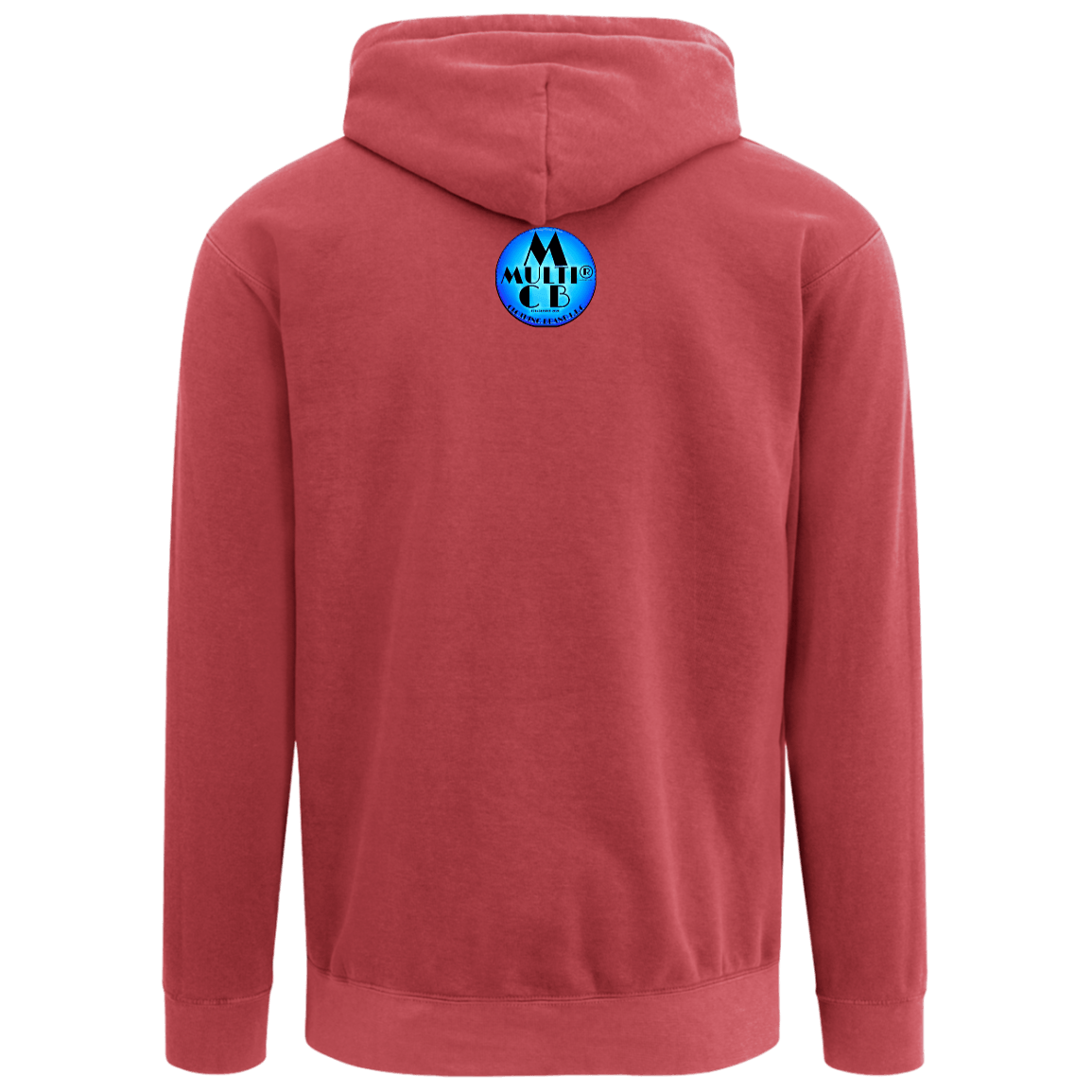 Back view of Ladies Garment-Dyed Hoodie with graphic logo, comfortable fit, and soft fabric