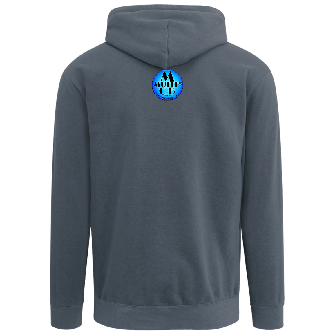 Gray hoodie with blue logo, casual clothing for men and women