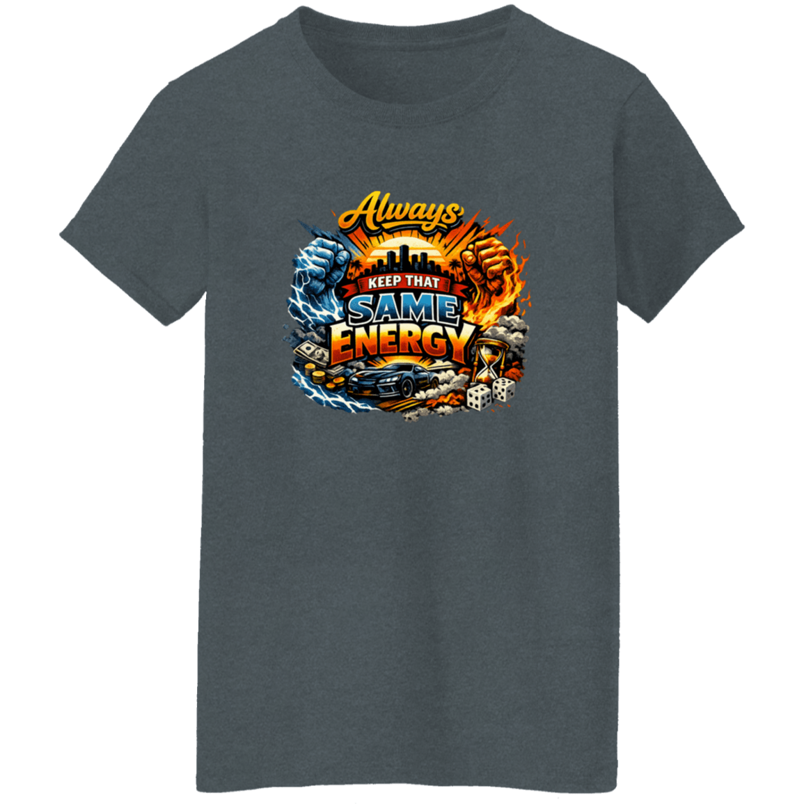 Back view of gray graphic T-shirt with logo