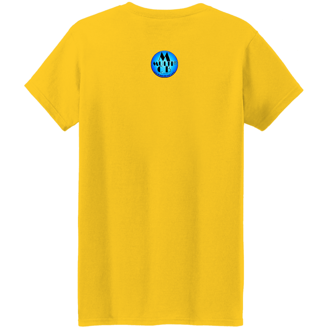 Back view of yellow T-shirt with logo print