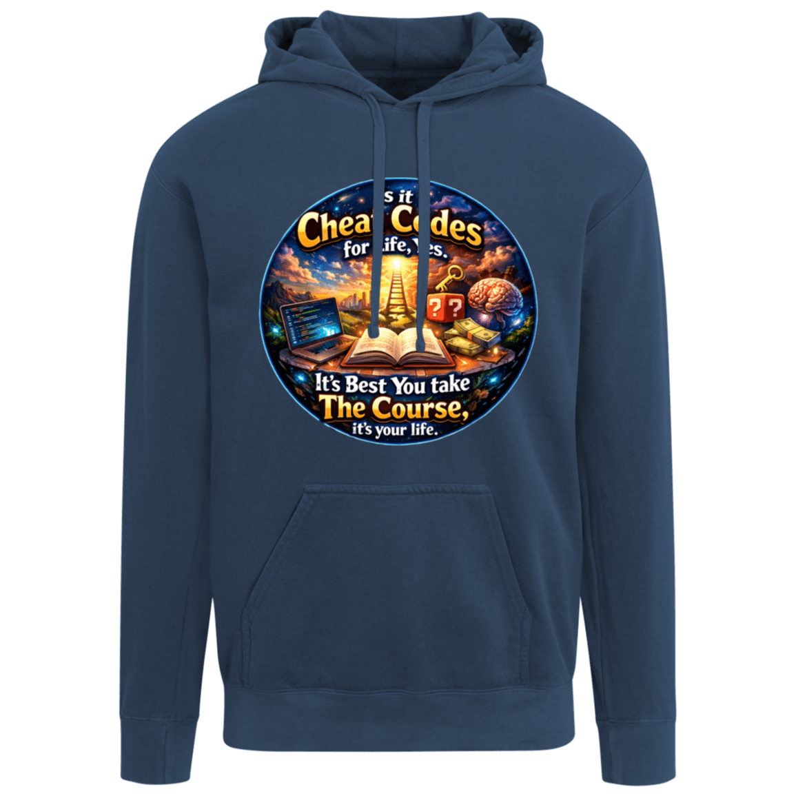 Ladies Garment-Dyed Hoodie with colorful gaming-inspired graphic design