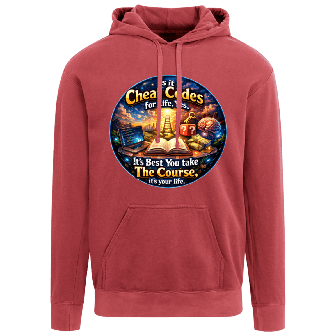 Ladies Garment-Dyed Hoodie with colorful graphic design, cozy casual style, and relaxed fit