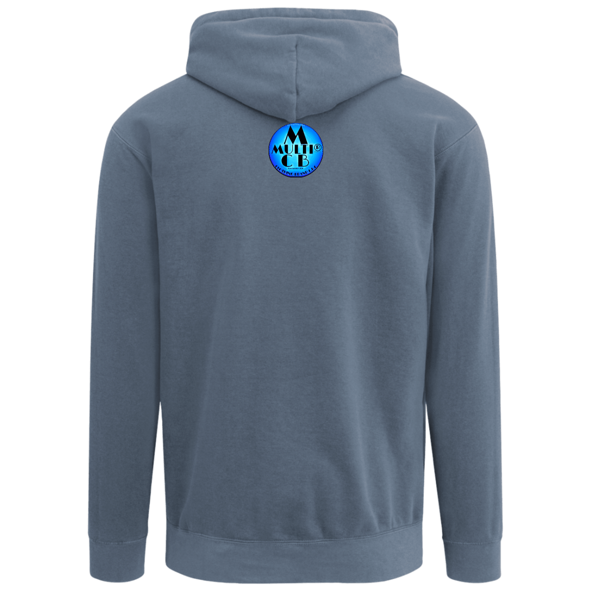 Ladies green garment-dyed hoodie with gaming-themed graphic back view