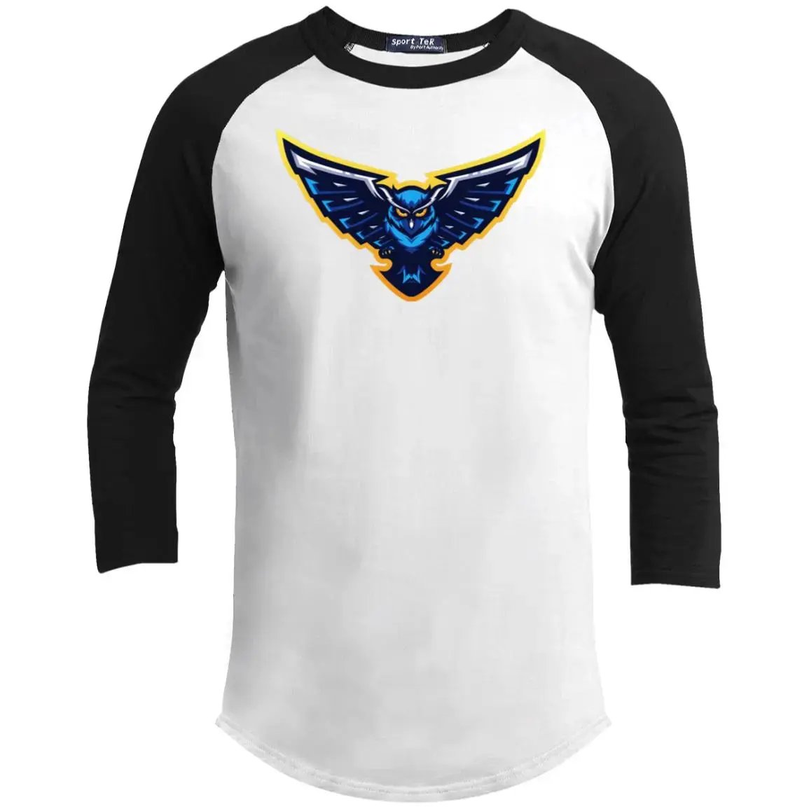 Blue Owl - Youth 3/4 Raglan Long Sleeve T-Shirt, heather white/ vintage black