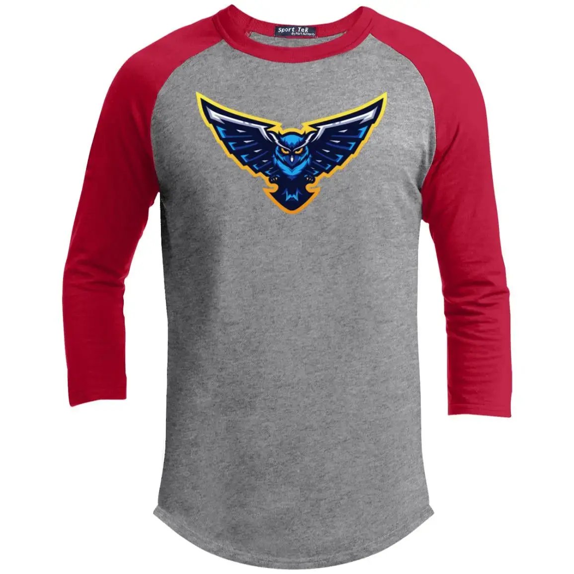 Blue Owl - Youth 3/4 Raglan Long Sleeve T-Shirt , heather grey/ vintage red