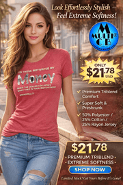 Money - Ladies T-Shirt Triblend in heather red with bold white print, featuring soft vintage fabric blend for extreme comfort and stylish fit.
