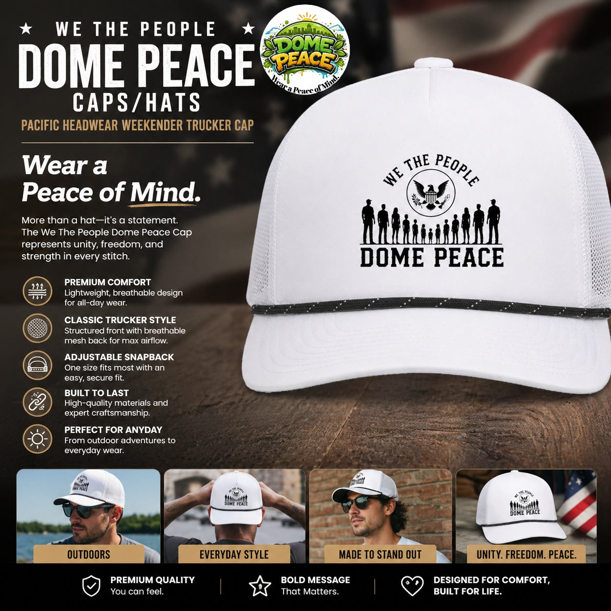 Dome Peace trucker cap with logo and mesh back