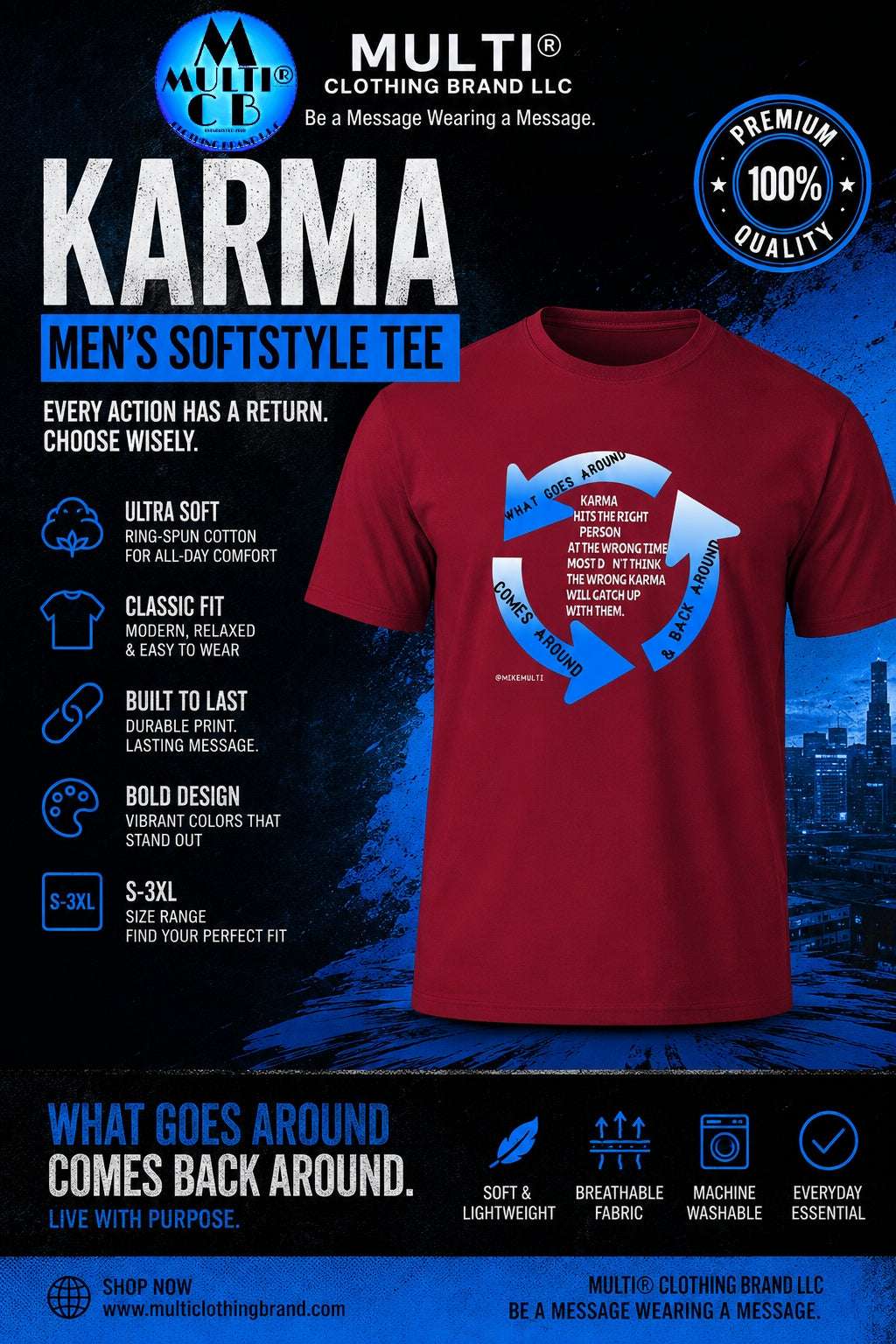 Red Gildan men's softstyle T-shirt with inspirational graphic design featuring circular arrows and motivational message, SKU: 1045-18106-109000470-83231