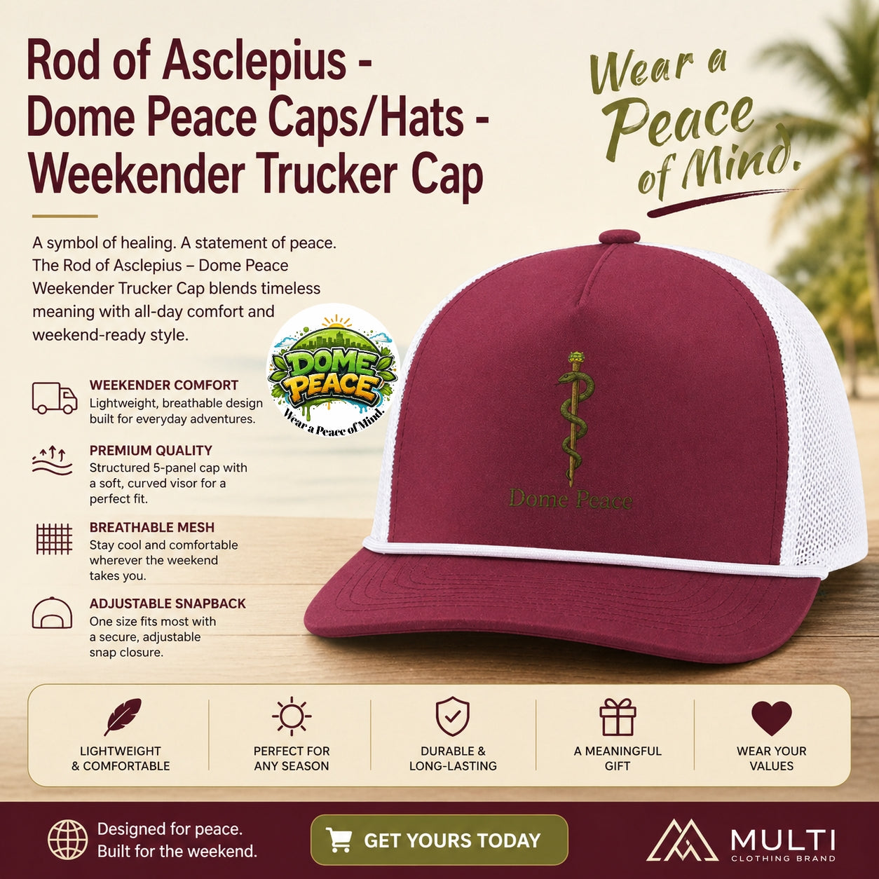Rod of Asclepius logo on trucker cap