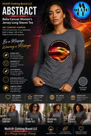 Heather storm-colored long sleeve women's jersey tee with abstract logo design, soft cotton fabric, fitted silhouette, SKU: 2042-18999-108956756-86734