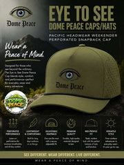 Dome Peace perforated snapback cap with eye logo and peace text
