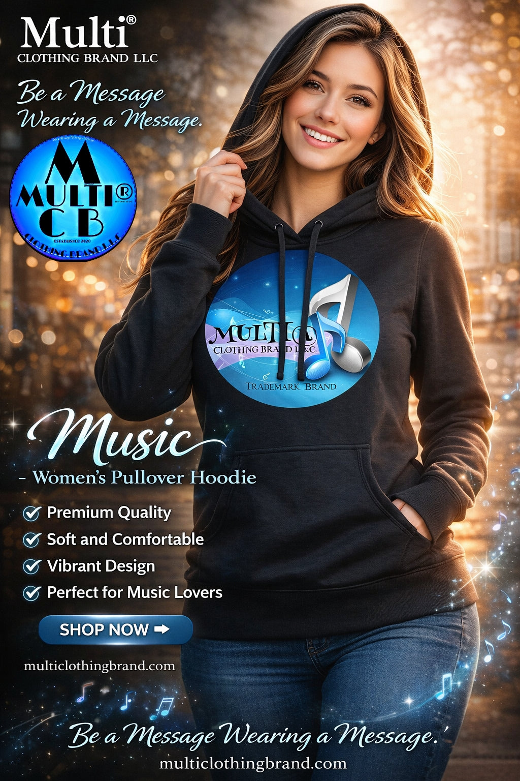 Multi Clothing Brand L.L.C - Music - Ladies' Pullover Hooded Sweatshirt CustomCat