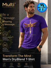 Men's purple DryBlend T-shirt with dragonfly graphic and motivational message