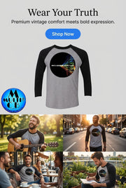 True Colors - Men's Premium 32 singles Tri-Blend Raglan T-Shirt in heather gray with black sleeves, featuring a bold circular graphic on chest.