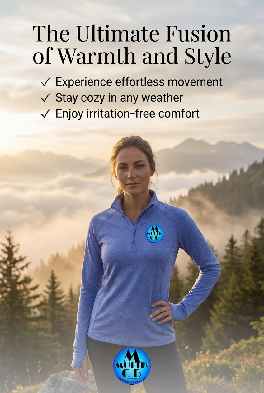 Multi - Ladies 1/2 Zipper Vintage Performance Pullover in blue worn by woman outdoors, featuring cadet collar and raglan sleeves for comfort and style.