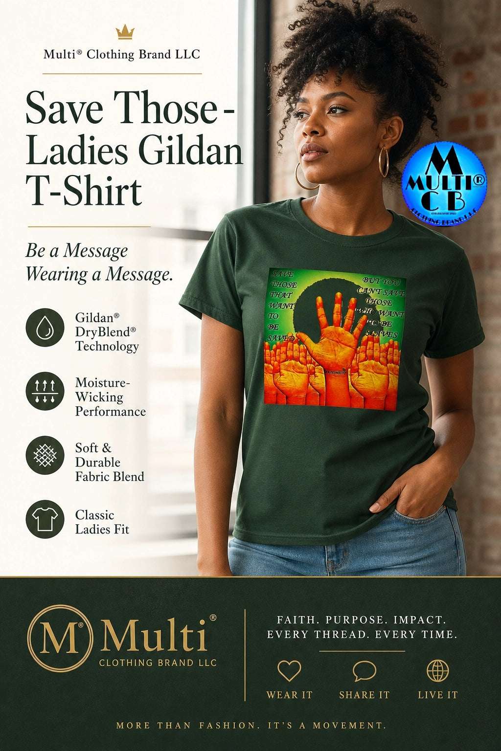 Gildan Adult DryBlend Short Sleeve Tee for Ladies with message design