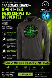 Black hooded pullover shirt for men with green graphic logo, lightweight moisture-wicking fabric, ideal for sports and training