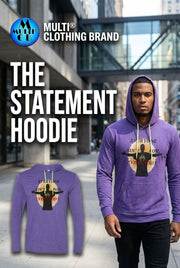 Everyone - Men's Hoodie T-Shirt in purple with relaxed unlined hood and circular drawcord, featuring bold printed message by Multi Clothing Brand.