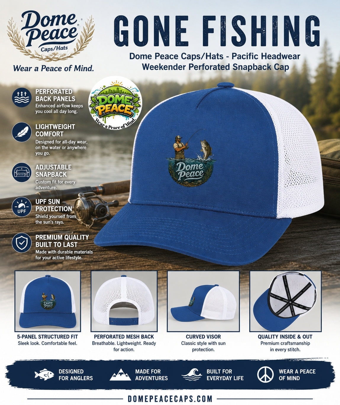 Gone Fishing Dome Peace Cap