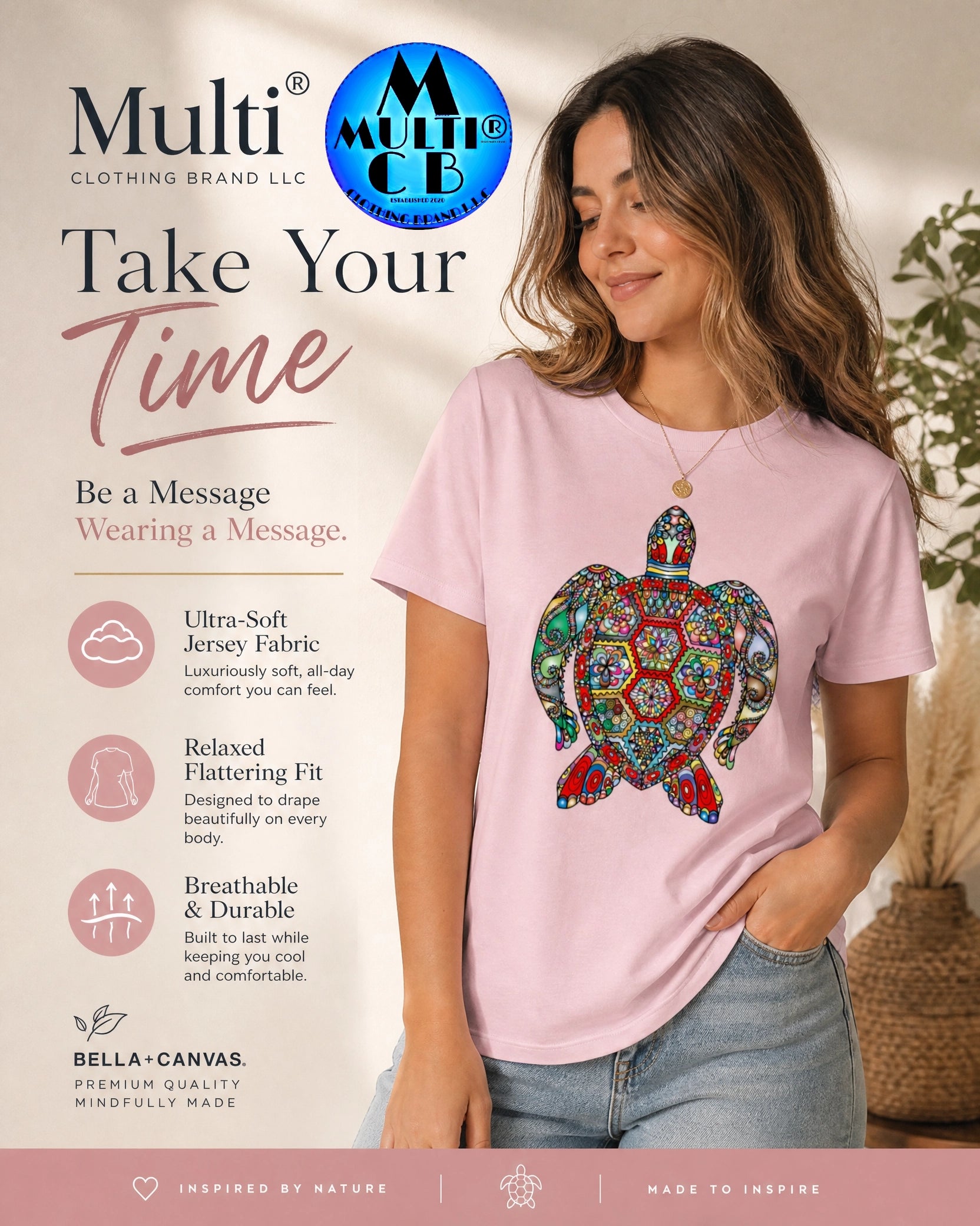 Pink relaxed jersey T-shirt with colorful elephant design