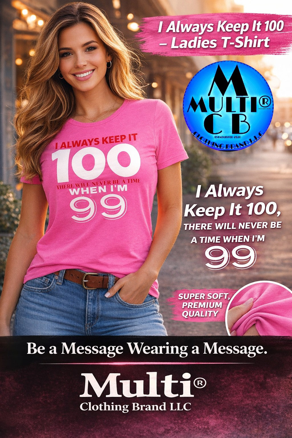 Keep It 100 - Ladies Relaxed Jersey T-Shirt
