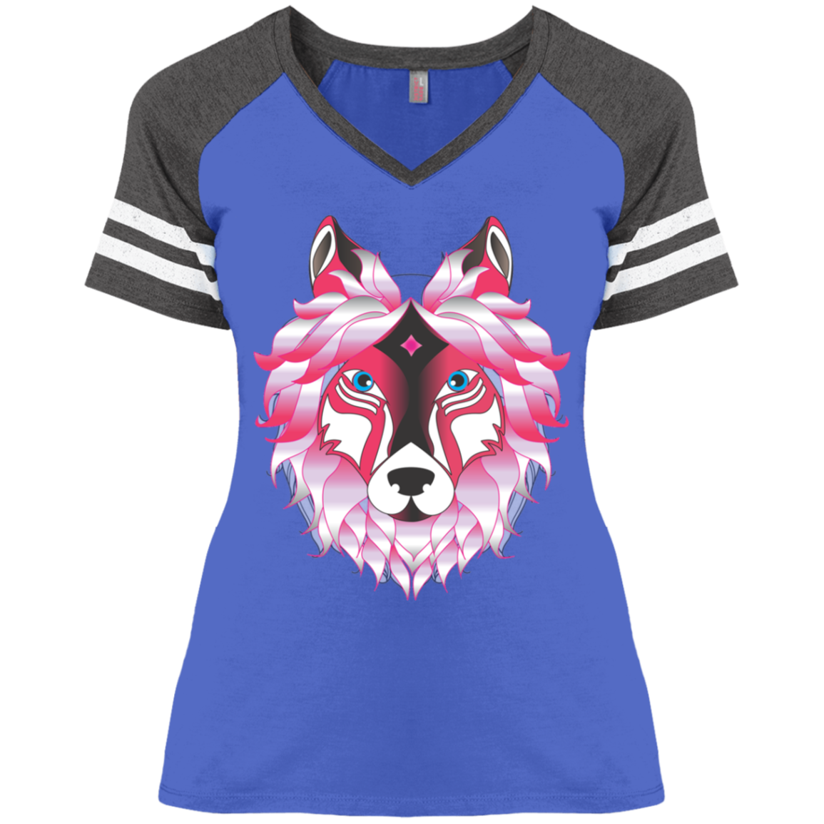Woman Wolf - Ladies' Game V-Neck T-Shirt CustomCat
