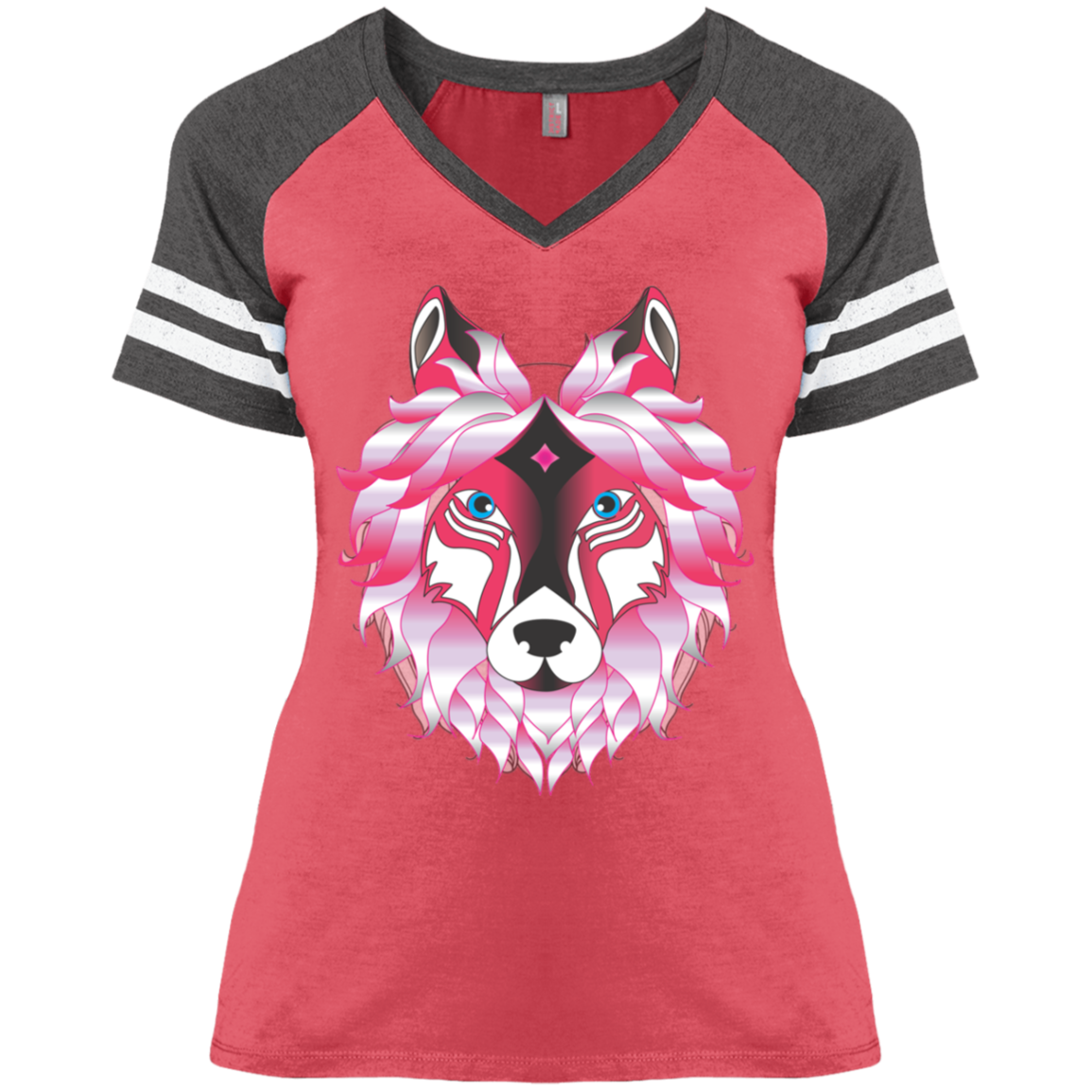 Woman Wolf - Ladies' Game V-Neck T-Shirt CustomCat