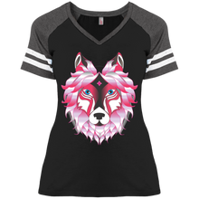 "Woman Wolf" - DM476 Ladies' Game V-Neck T-Shirt