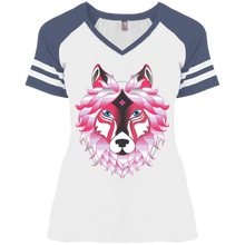 "Woman Wolf" - DM476 Ladies' Game V-Neck T-Shirt