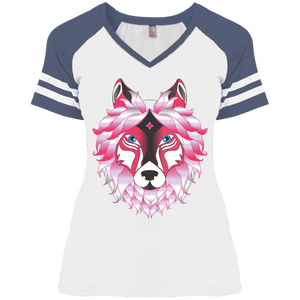 "Woman Wolf" - DM476 Ladies' Game V-Neck T-Shirt